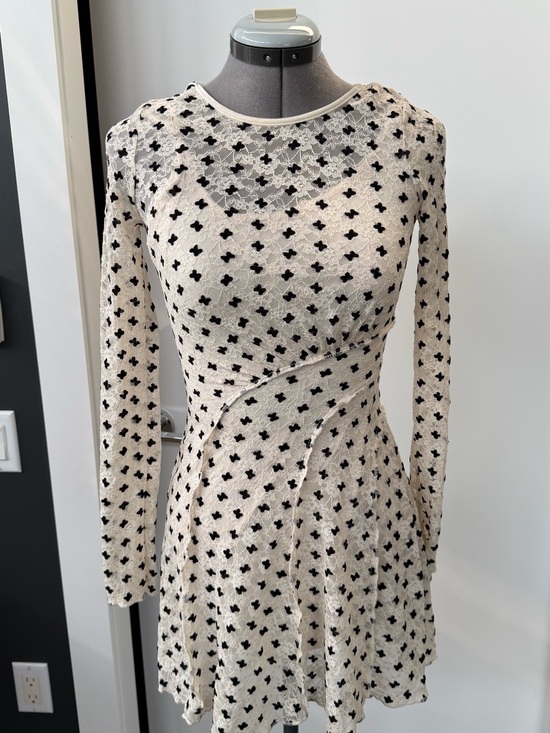 Free People Dresses & Skirts - Free People Cream Dress with Black Clover Motif